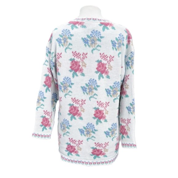 Vintage Dana Scott  Floral Mockneck Tunic White Pink Sweater | Size Medium - Picture 3 of 7